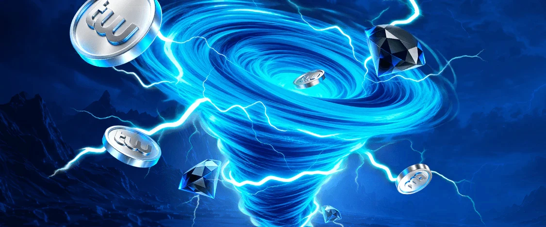 Lightning tornado carrying diamonds and Twin coins